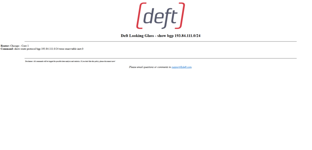 Screenshot of Deft Looking Glass webpage.