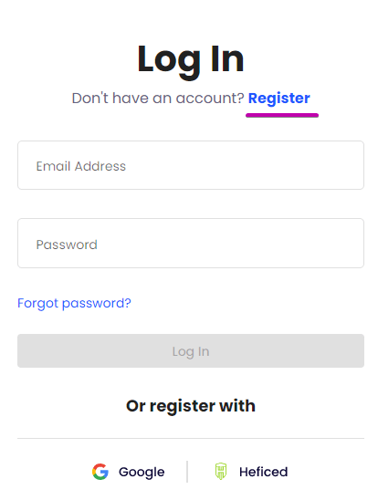 Register shortcut highlighted in the IPXO Log In form. 