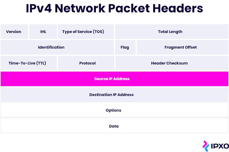 Table representing the IPv4 network packet header composition.
