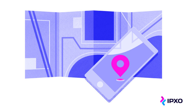 Smartphone uses GPS to find geolocation on a map.