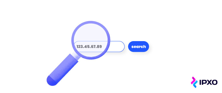 A magnifying glass looking up an IPv4 address.