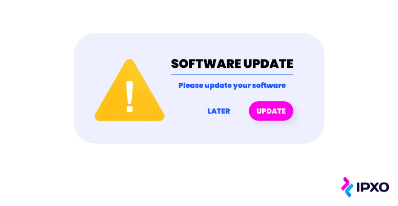 A warning about a required software update with two options: later and update.