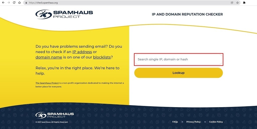 Spamhaus lookup tool for IP, domain or hash.