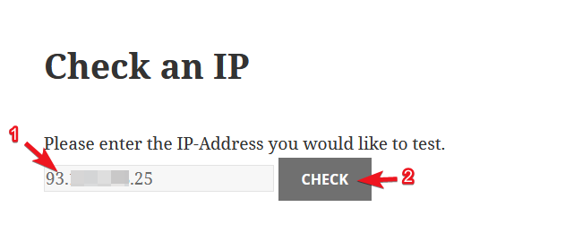 JustSpam's Check an IP menu.