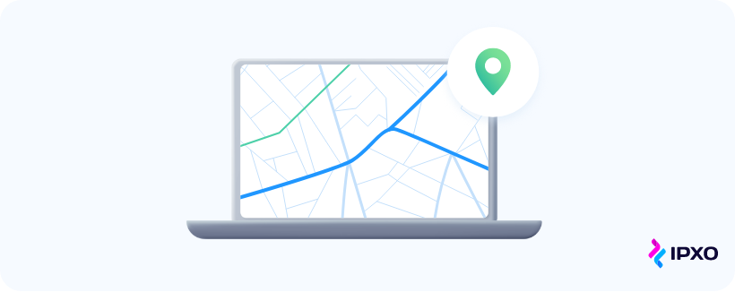 Map on a laptop screen with the destination pinned for a data packet.