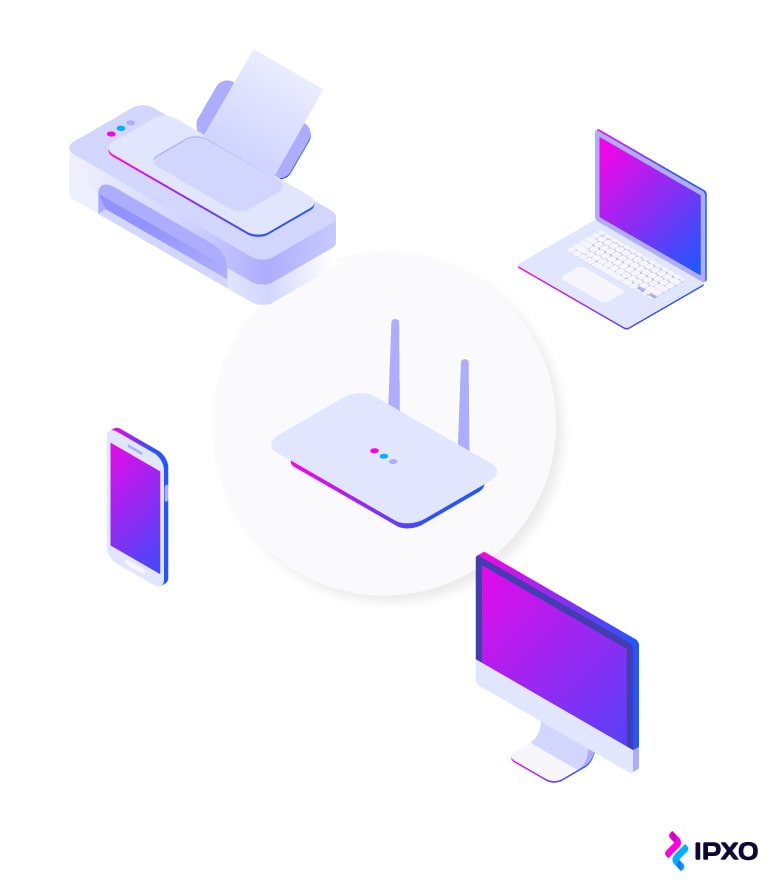 Router enables multiple devices to share a single internet connection.