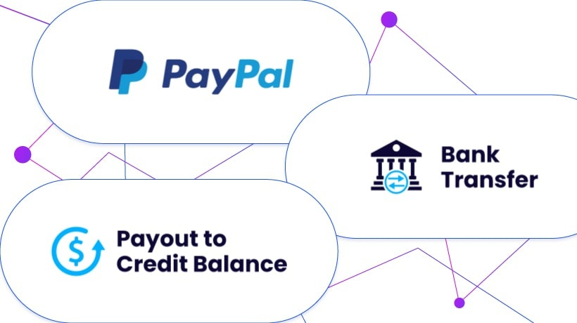 PayPal, Bank Transfer and Credit Balance as IPXO payout methods.