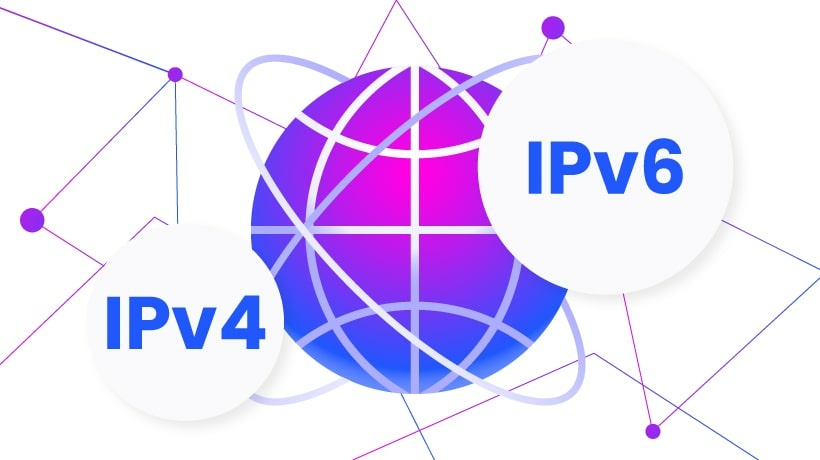 IPv4 and IPv6 addresses around the internet globe.