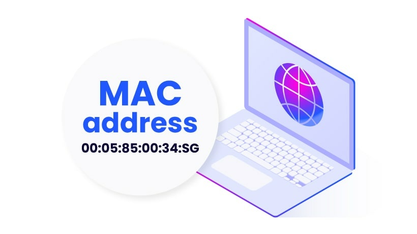 MAC (Media Access Control) Address next to a laptop.