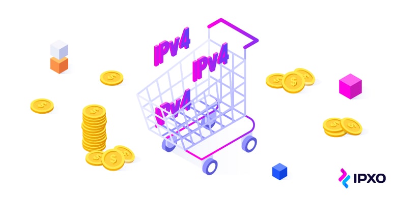 IPv4 addresses in a shopping cart surrounded by gold coins.