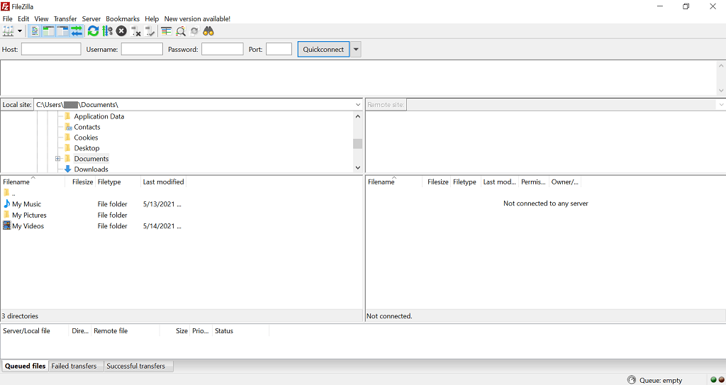 A screenshot of the FileZilla FTP client.