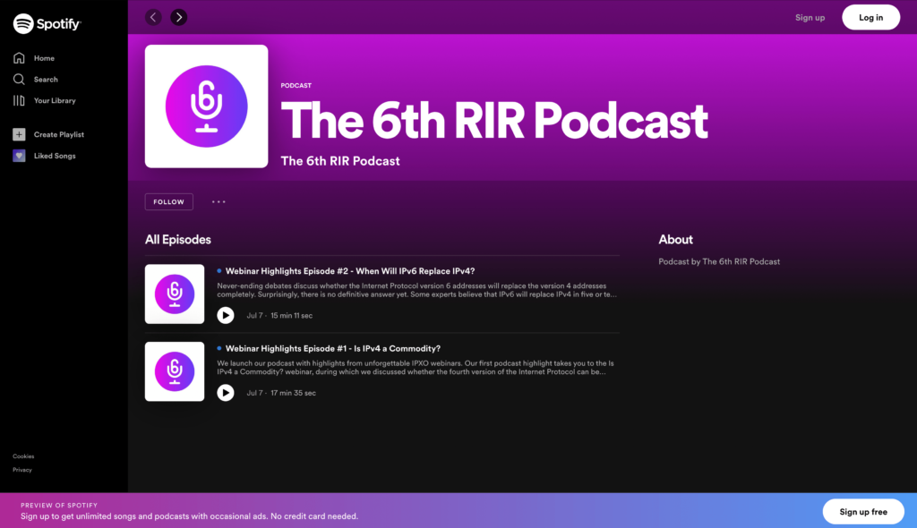Screenshot of the 6th RIR podcast on Spotify.