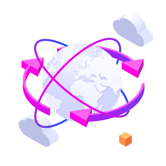 Globe representing internet and arrows around representing connectivity.