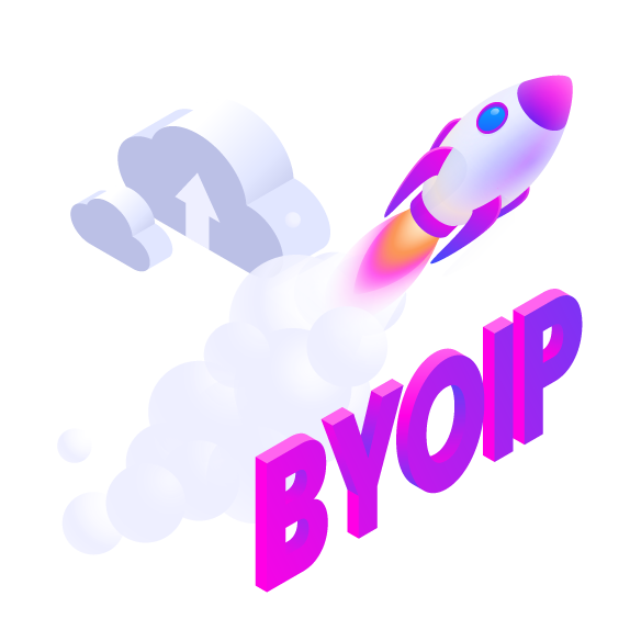 A rocket flying up with the acronym BYOIP below it.