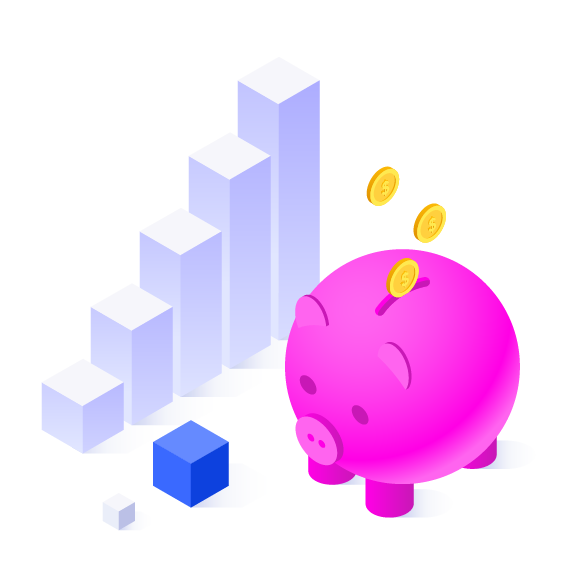 A piggy bank with a statistics chart representing price changes.