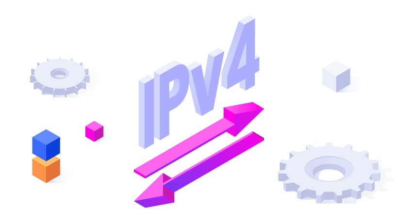Two arrows below the word IPv4 representing the process of transferring.