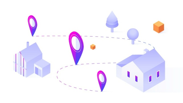 Two hoes connected with a line and geolocation markers.