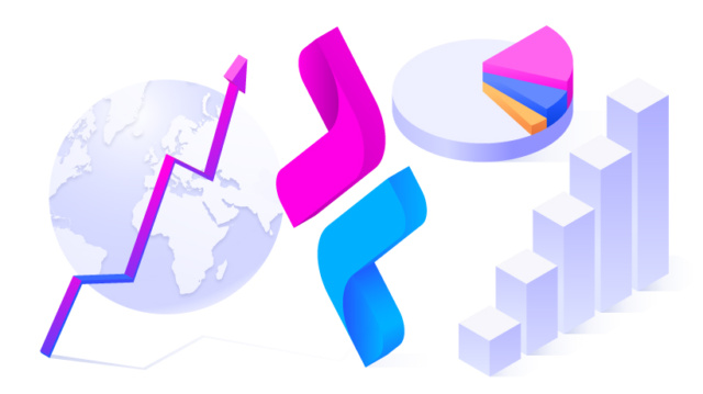 IPXO logo with graphs and statistics lines going up around it.
