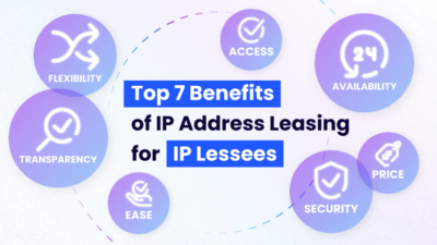 Top benefits of IP lease for IP lessees in purple bubbles.