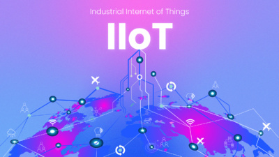 Industrial Internet of Things - various devices and sensors connected in the digital landscape.